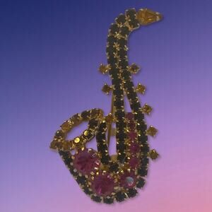 HOBE' @1965 Rhinestone Saxophone Brooch